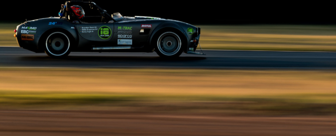 Maximo Racing's Brackdraft roadster at dusk, the team finished 8th overall.