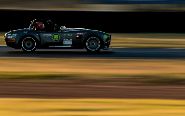 Maximo Racing's Brackdraft roadster at dusk, the team finished 8th overall.