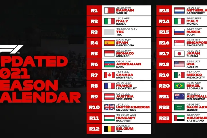 2021 Formula 1 Calendar Updated