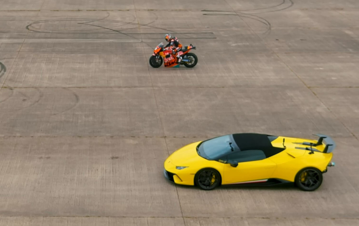 Twin-turbo Lambo Vs MotoGP Bike Drag Race
