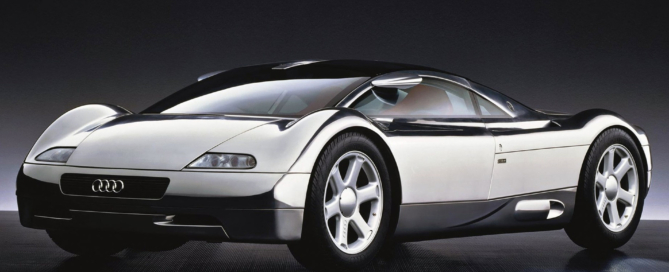 The Audi Avus concept and its unpainted aluminium body.