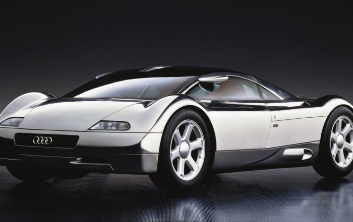 The Audi Avus concept and its unpainted aluminium body.