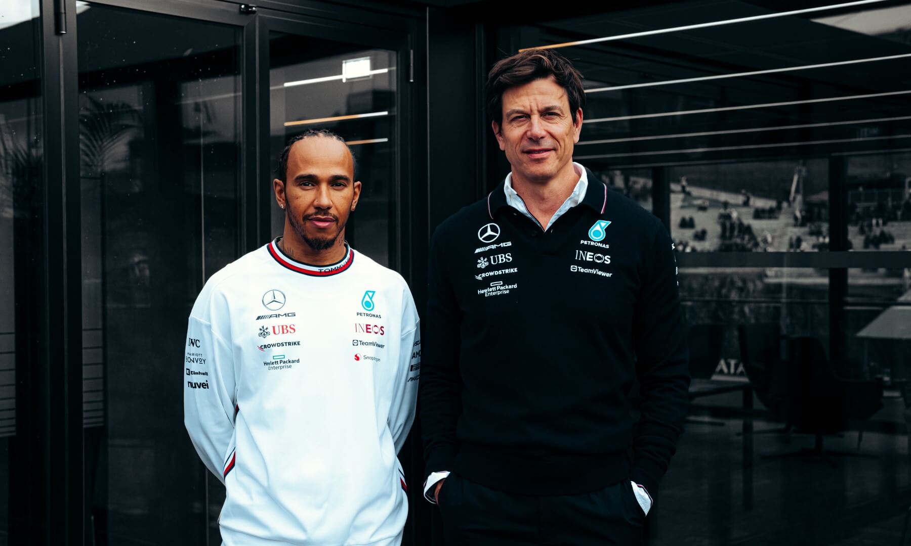 Team Principal CEO Toto Wolff with seven-time World Champion Lewis Hamilton