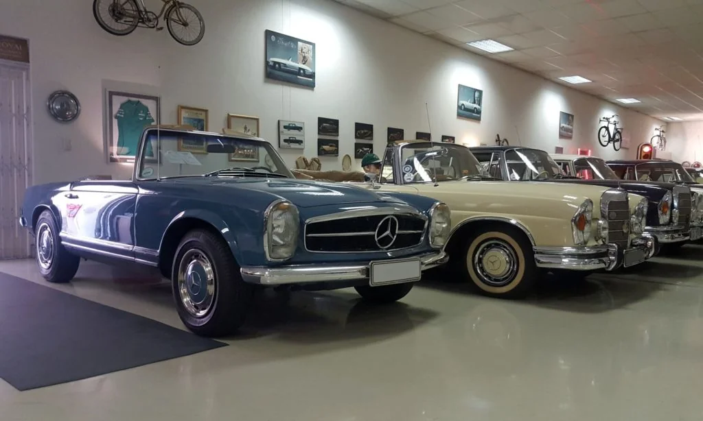 A W113 aka the Pagoda, greets visitors as they enter the Mercseum.