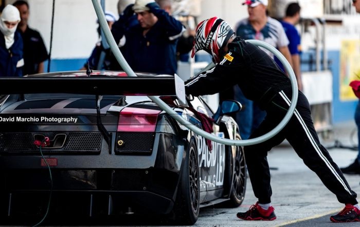 The Lamborghini of Stradale motorsport in for a pitstop. The Gallardo finished second in second position in the Campos 600