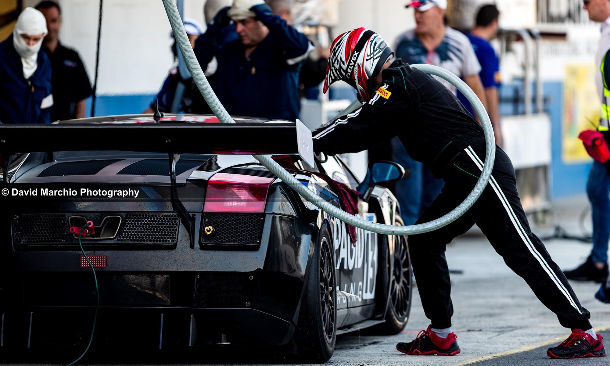 The Lamborghini of Stradale motorsport in for a pitstop. The Gallardo finished second in second position in the Campos 600