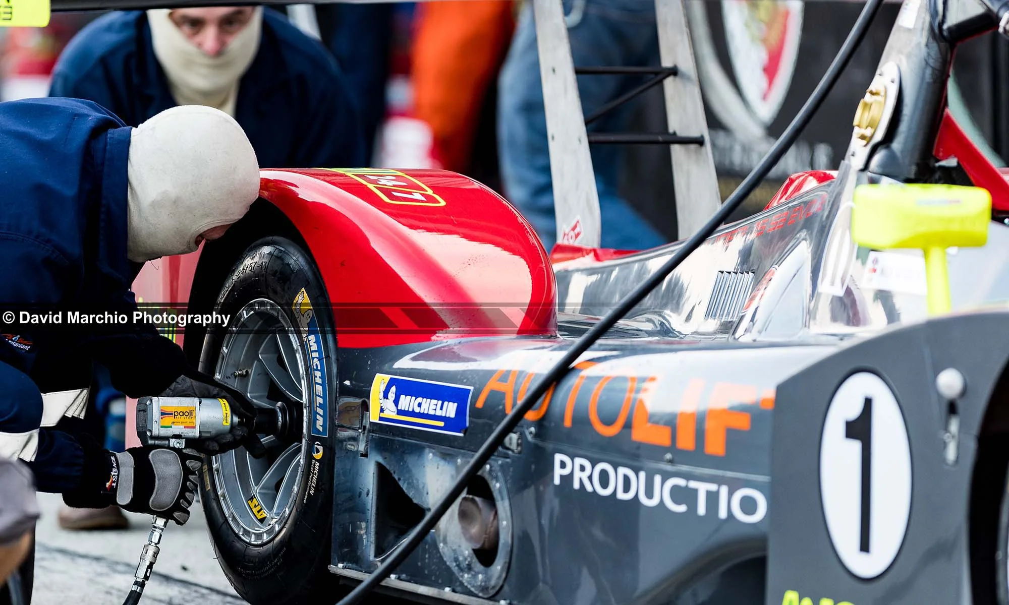 The Ligier JS53 Evo of team Aidcall 247 receiving fresh tyres