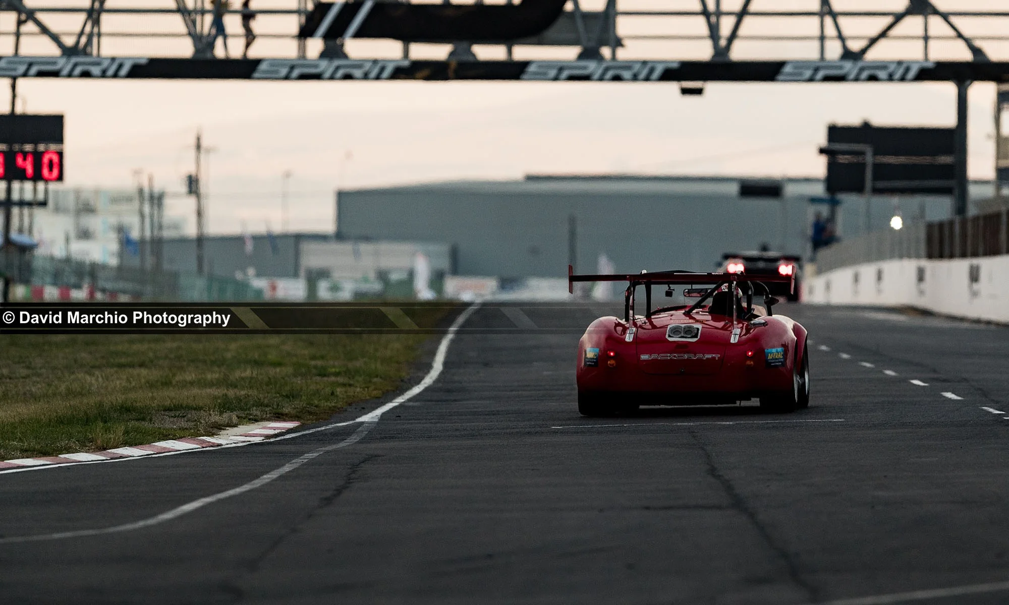 The Backdraft Roaster of team Backdraft racing, accelerates down the main straight of Killarney Internation Raceway