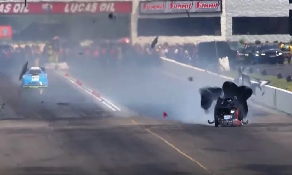 Cruz Pedregon blows the body of Funny Car