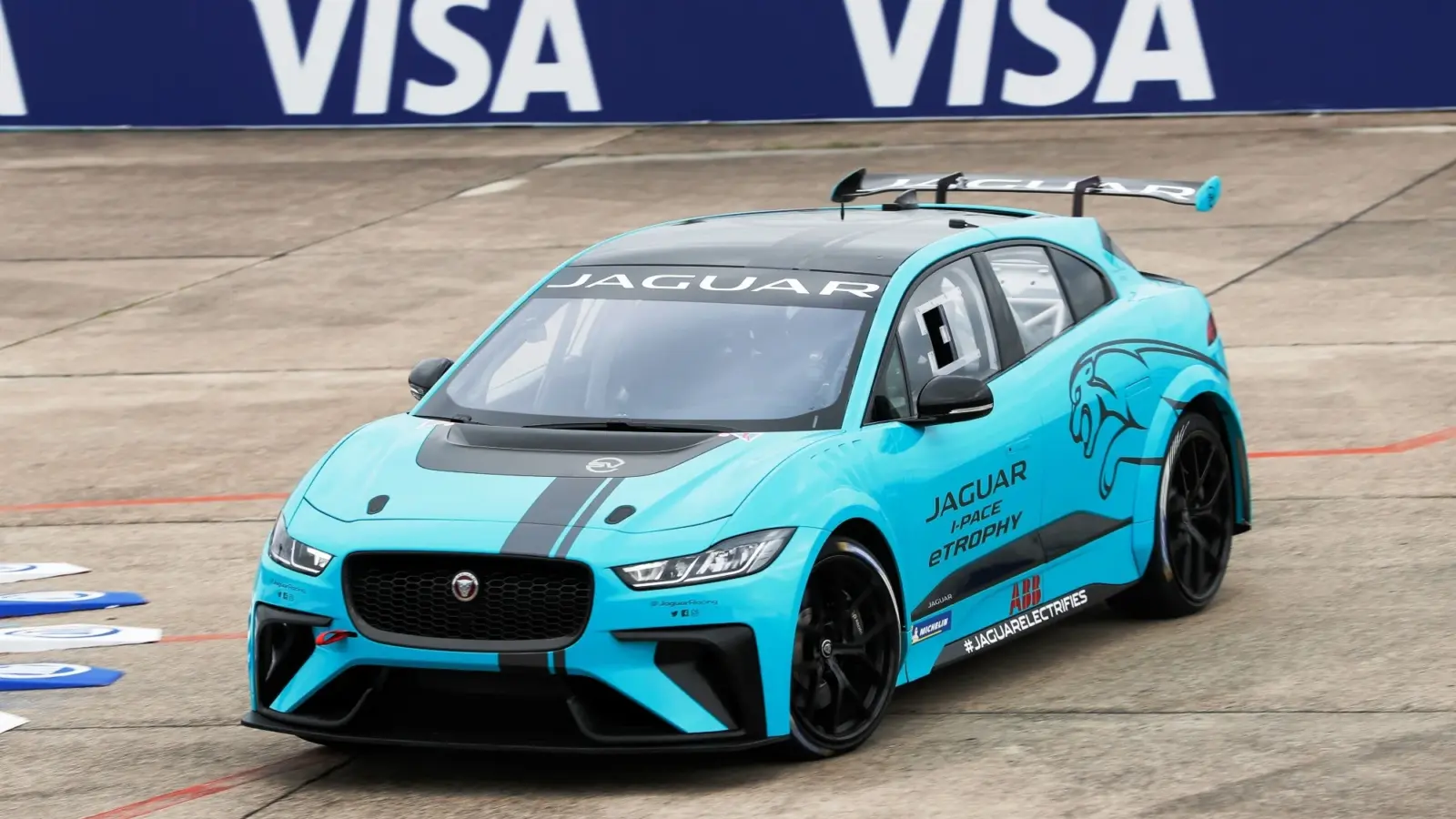 Jaguar I-Pace eTrophy racecar dynamic debut