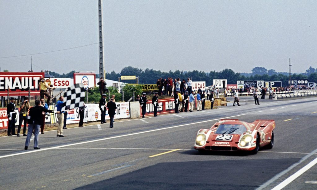 Porsche 917 takes the flag for Porsche at Le Mans