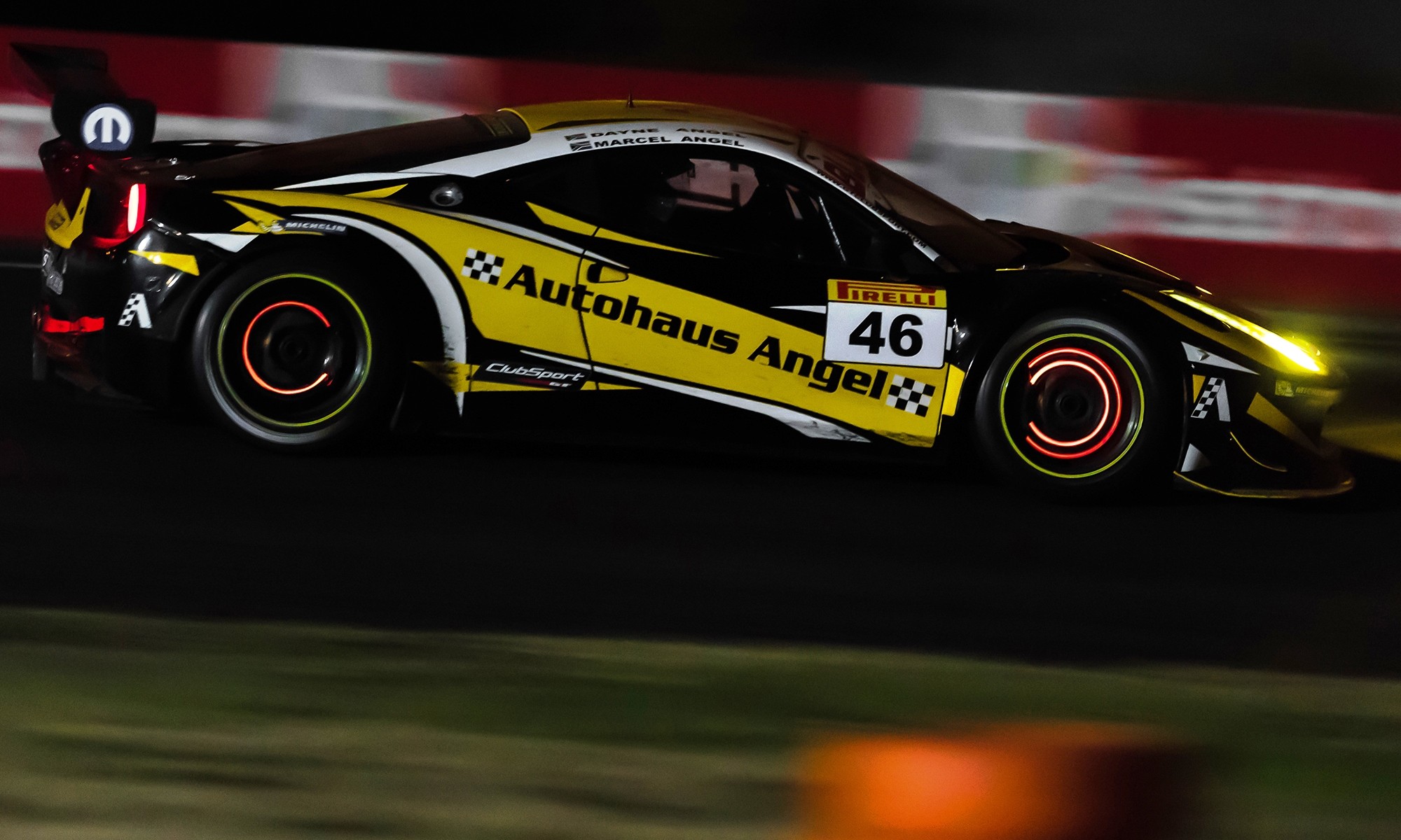 Racing into darkness creates great, unique images such as these glowing brake discs of the Ferrari 458 GT3.