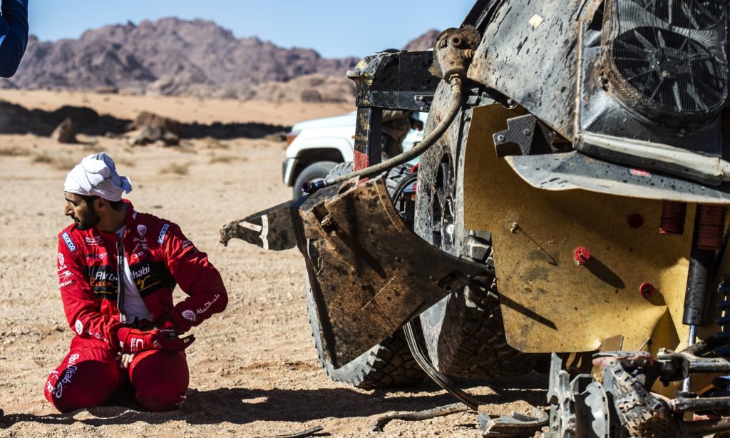 Sheikh Khalid Al Qassimi and Xavier Panseri crashed their Peugeot 3008 DKR during Stage 3 of Dakar 2020 on January 7 (Photo Charly Lopez for ASO)