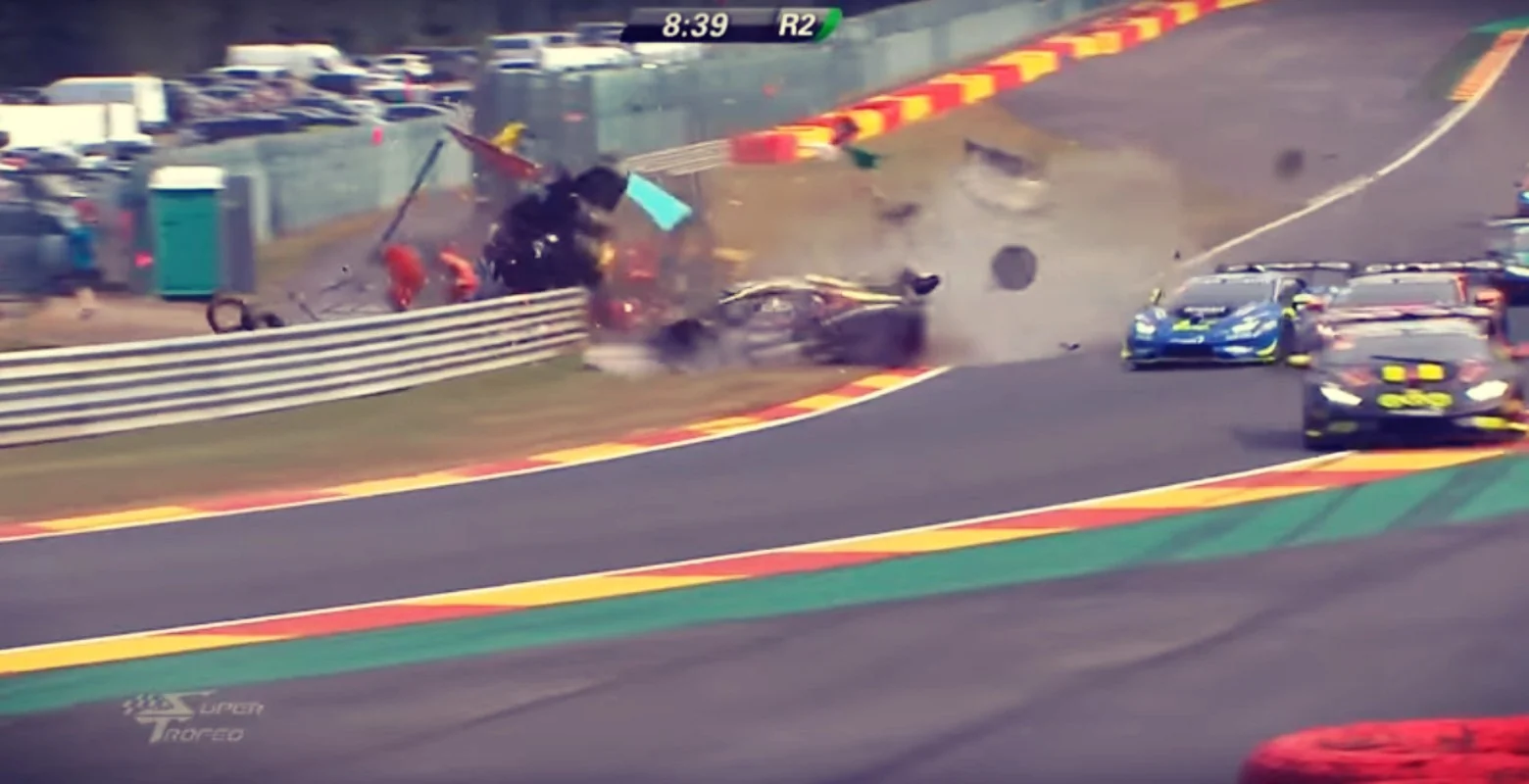 A massive shunt at the Spa-Francorchamps round of Super Trofeo at the weekend saw four marshals and a driver injured.