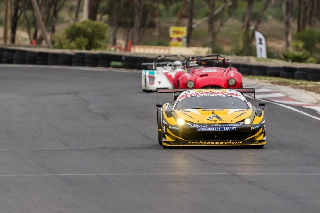 The Autohaus Angel Ferrari 458 GT3 of Angel and Angel, ahead of a Cobra and sports prototype, would go on to finished second overall one lap adrift of the winners.