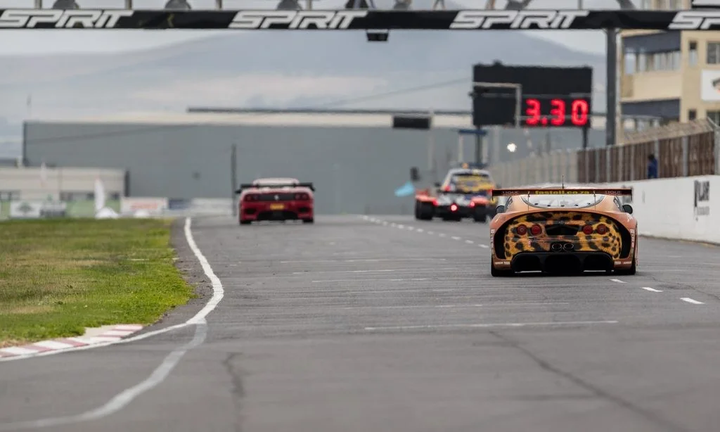 The distinctive, spotted rump of the No 555 Team Africa Le Mans Ginetta.