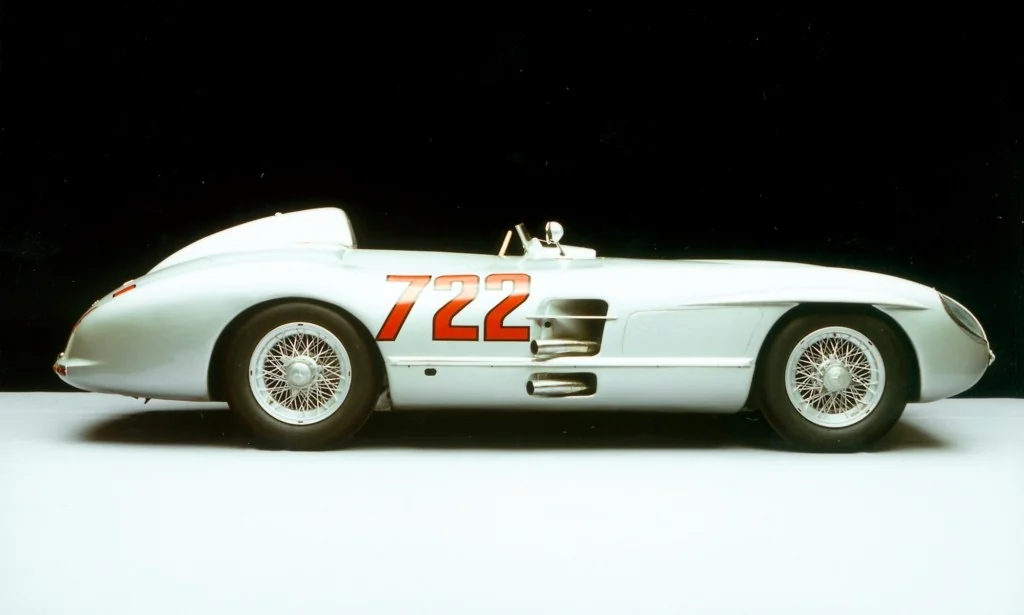 The legendary Mercedes-Benz 300SLR with the number 722 on its flank.