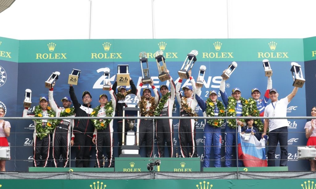 The overall podium finishers at the 2019 Le Mans race