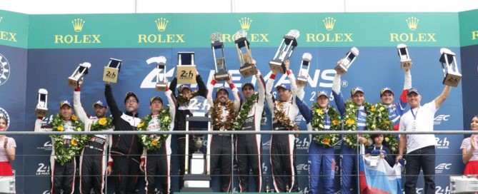 The overall podium finishers at the 2019 Le Mans race