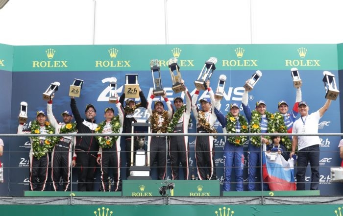 The overall podium finishers at the 2019 Le Mans race